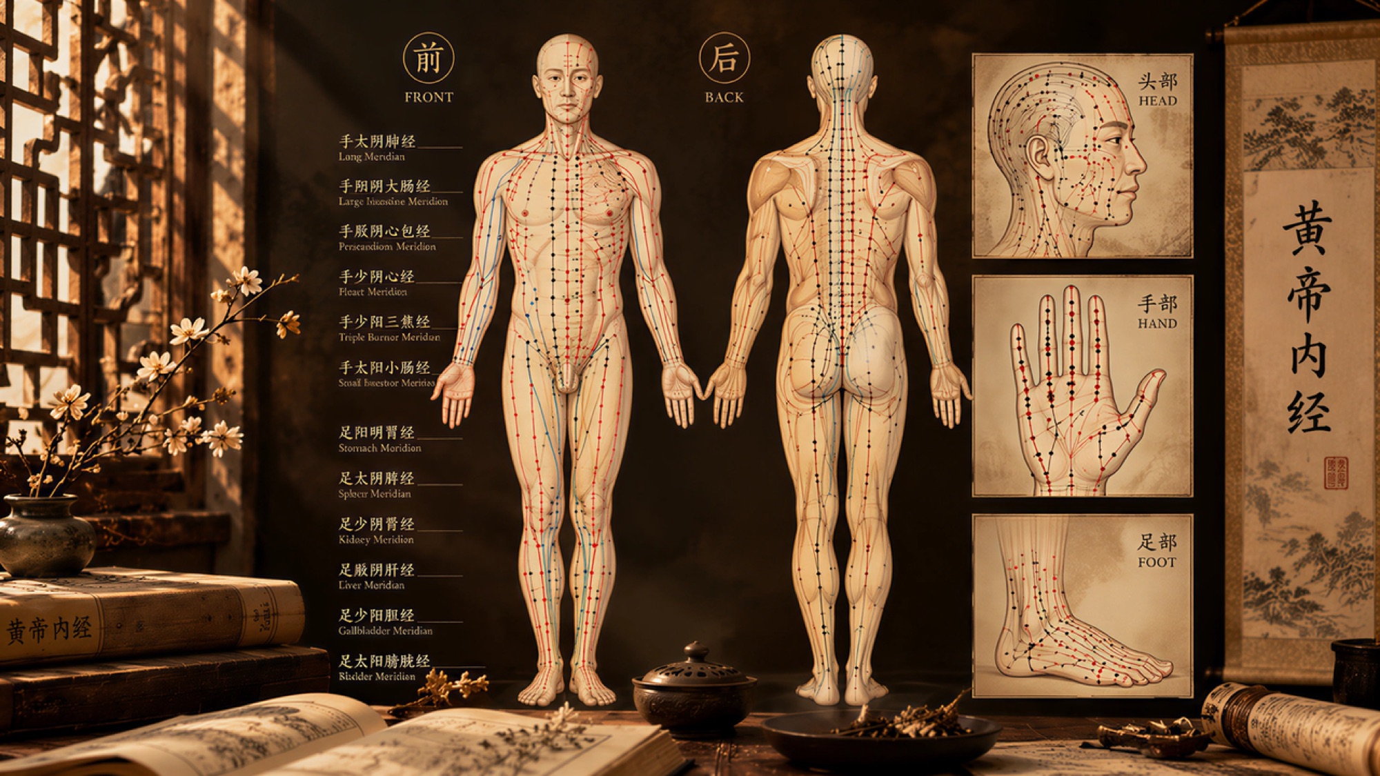 Traditional Chinese whole-body point and pathway map